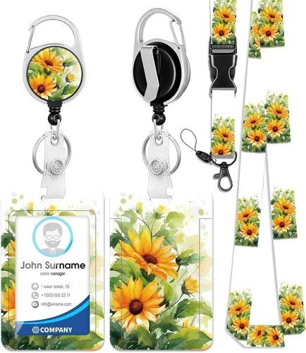 Vista 10 de HAKUNEI Be Kind Daisy - Soporte para tarjetas de identificación con cordón de separación, soporte positivo con carrete, retráctil, desmontable