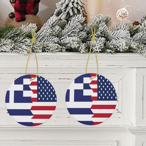 Vista 8 de Bandera griega de Estados Unidos, adornos de cerámica para colgar, adorno colgante de Navidad personalizado para decoración del hogar
