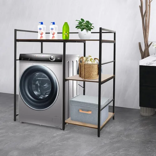 Vista 7 de Soporte apilable para lavadora y secadora con estante de almacenamiento, estantes resistentes para lavadora y secadora para lavandería Negro