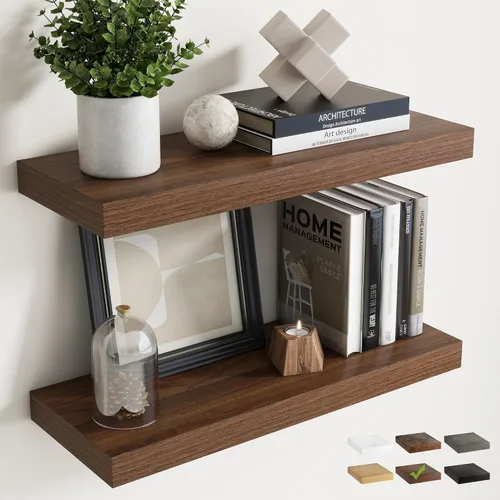 Vista 58 de 16 Inch Floating Shelves for Wall 2 Pack, 8"D Wood Grain Bathroom Shelves Acabado negro