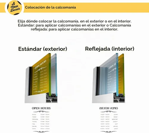 Vista 6 de Letrero comercial personalizado - Logo de tienda para ventana - Horarios de operación interior exterior - Calcomanía adhesiva reversible