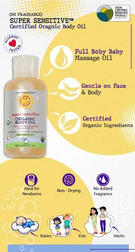 Vista 2 de California Baby Aceite orgánico súper sensible para bebés, hidratante, aceite de masaje para bebés sin perfume para recién nacidos y adultos