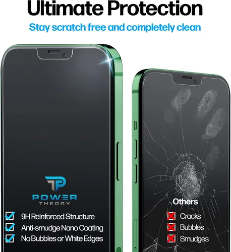 Vista 4 de Power Theory Paquete de 2 protectores de pantalla para iPhone 12 Mini, vidrio templado resistente a los golpes [dureza 9H], kit de fácil
