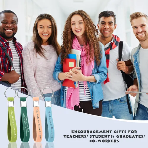 Vista 6 de 24 llaveros inspiradores de regalo para mujeres, con cita motivacional, llaveros de agradecimiento para profesores, Color fresco