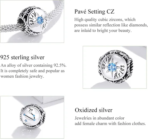 Vista 7 de Dijes de piedra natal para pulsera Pandora de plata de ley 925, astrología, constelación, horóscopo para mujer, regalo de cumpleaños