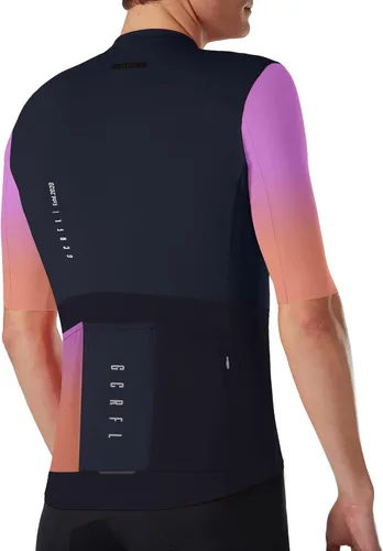 Vista 3 de GCRFL Maillot de ciclismo para hombre, manga corta, para bicicleta de carretera, camiseta de bicicleta, con bolsillo con cremallera, UPF 50+
