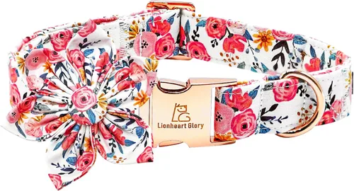 Vista 32 de Collar de perro Lionheart Glory, collar de perro rosa con flor, lindo collar para mascotas con patrón floral ajustable para perros pequeños Rosado