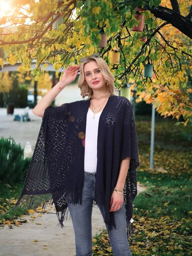 Vista 2 de Chal de punto para mujer Soul Young Ladies Fringe Knit Poncho Cardigan Capa