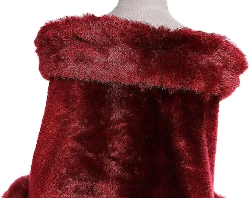 Vista 5 de UMREN Capa larga de piel de zorro sintética para mujer, de lujo, para invierno, color burdeos B