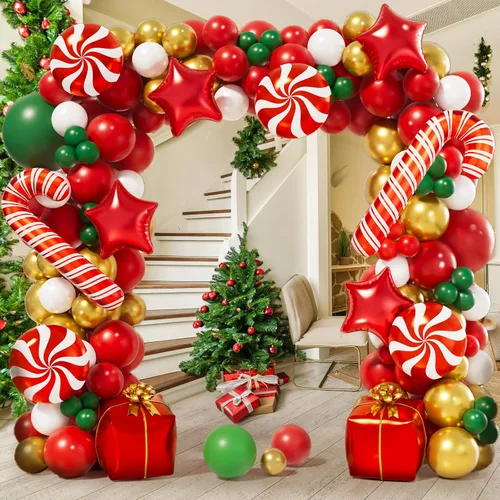 Vista 5 de AobkDeco Kit de arco de guirnalda de globos de Navidad de 151 piezas con globos rojos, blancos, dorados, verdes oscuros, globos de papel de Oro rojo