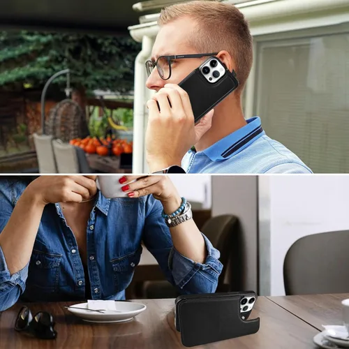 Vista 6 de Funda magnética tipo cartera con tapa para iPhone 14Pro Max de 6.7 pulgadas, compatible con MagSafe, soporte de cuero con soporte para tarjetas