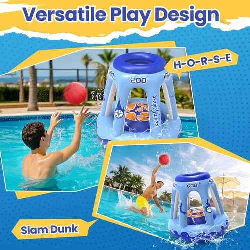 Vista 4 de EagleStone Aro inflable de baloncesto para niños y adultos, aro de baloncesto flotante de 47 pulgadas para piscina con 3 bolas, bomba, juego de agua