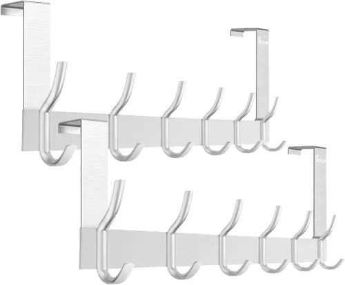 Vista 10 de Ganchos de puerta para colgar en la puerta, organizador de aluminio para toallas, soporte para baño Kithchen, 5 ganchos para colgar sobre la puerta
