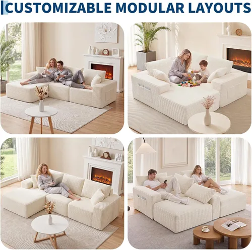 Vista 5 de Sofá modular de pana de 3 plazas sin hueso de 110 pulgadas para sala de estar, sofá modular de pana de 3 plazas con diván, sofás sin hueso de gran