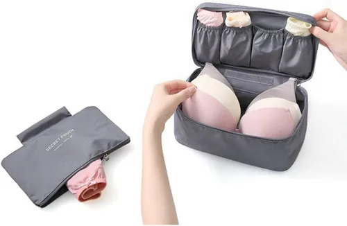 Vista 3 de Vpang portátil multifuncional calcetines ropa interior sujetador organizador caso viaje bolsa de almacenamiento cubo embalaje bolsa cosmética gris