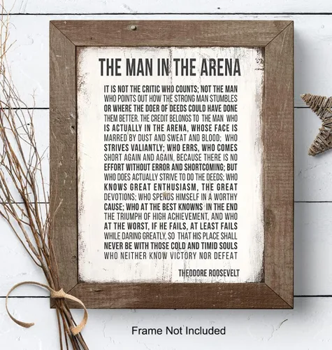 Vista 7 de Teddy Roosevelt Man in the Arena - Póster de pared con cita inspiradora, póster rústico de 8 x 10 pulgadas, para el hogar, dormitorio, oficina