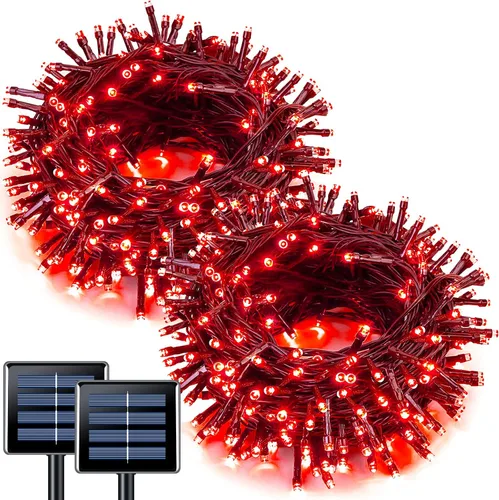 Vista 51 de JMEXSUSS - Paquete de 2, luces solares de Navidad cálidas y multicolor para exteriores, cada una con 100 LED, 10 metros, luces solares impermeables