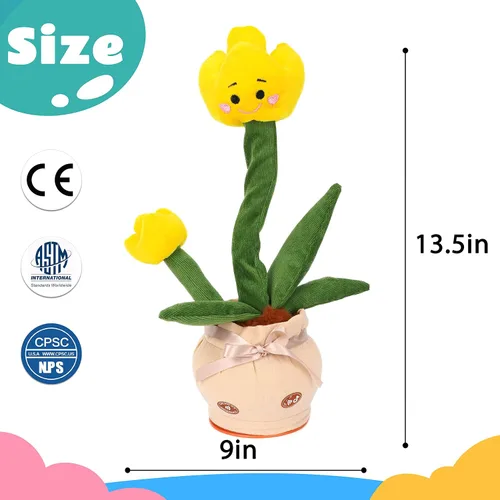Vista 2 de Peluche de tulipanes parlantes, repite lo que dices, bailar, caminar, imitar, torcer, animal, musical, eléctrico, interativo, Navidad, cumpleaños
