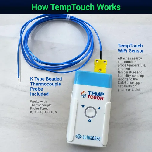 Vista 6 de Sensor de termopar WiFi TempTouch - Monitor inalámbrico de temperatura y humedad de la sonda y ambiente - Funciona con sondas K, J, T, E, R, S, B, N