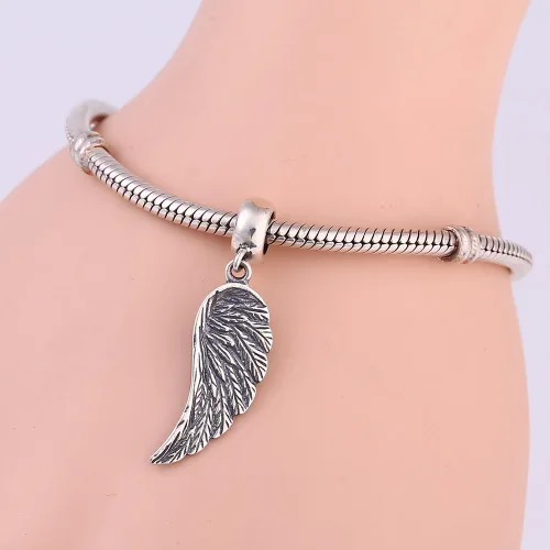 Vista 5 de PAIYUAN Dijes de alas de ángel originales de plata de ley 925 para pulsera de cadena de serpiente, Plata esterlina