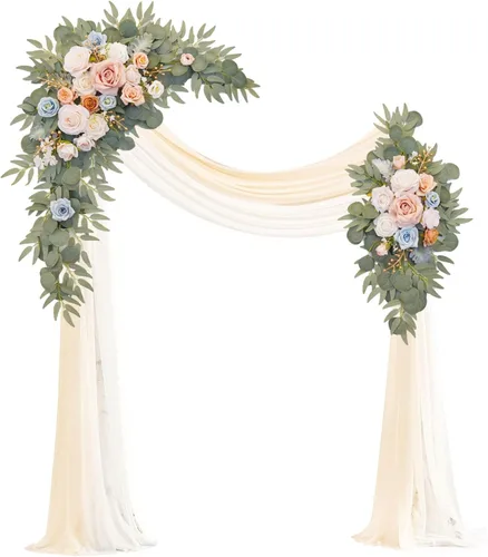Vista 17 de Kit de flores artificiales de arco de boda Muhanjia (paquete de 4), 2 piezas de arco de flores artificiales, 2 piezas de cortinas de gasa