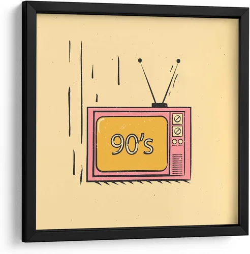 Vista 9 de Canvas Lab The 90's on TV by Vision Grasp Art 11 x 11 in Fine Art Framed Print, Frame Color: Black, With Mat History, Illustrations, Pop