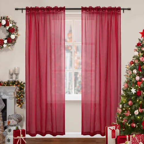 Vista 20 de XTMYI Cortinas negras de 48 pulgadas de largo para dormitorio, juego de 2 paneles, bolsillo para cortinero, cortinas de encaje transparentes