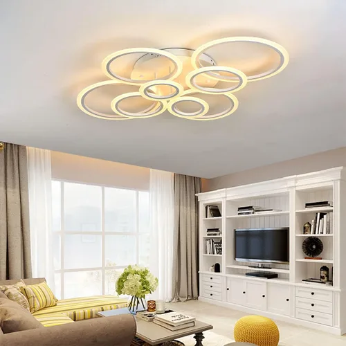 Vista 6 de Lámpara de techo LED moderna de 41 pulgadas con control remoto regulable de 8 anillas, lámpara de techo blanca empotrada para sala de estar