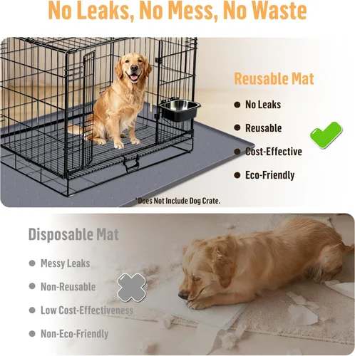 Vista 3 de Tapete de silicona para cama de perro, 34 x 22 pulgadas, tapete para jaulas de perro, alfombrilla para perrera con borde elevado, lavable