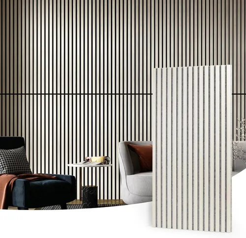 Vista 14 de Art3d 2 paneles acústicos de listones de madera para pared y techo, panel de absorción de sonido acanalado 3D con acabado de madera, roble