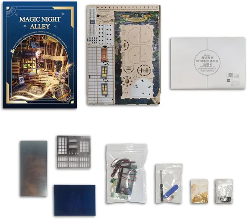 Vista 6 de Kit de rincón de libros mágico - Kit de casa de muñecas en miniatura DIY para adultos y adolescentes, rompecabezas de madera 3D para estantería