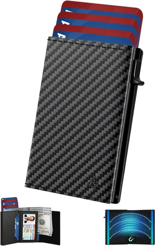 Vista 10 de Cartera Tarjetero para Hombres - Estuche de Aluminio Desplegable, Cuero de Microfibra Flexible Premium, Cartera Inteligente para Hombres, Bloqueo
