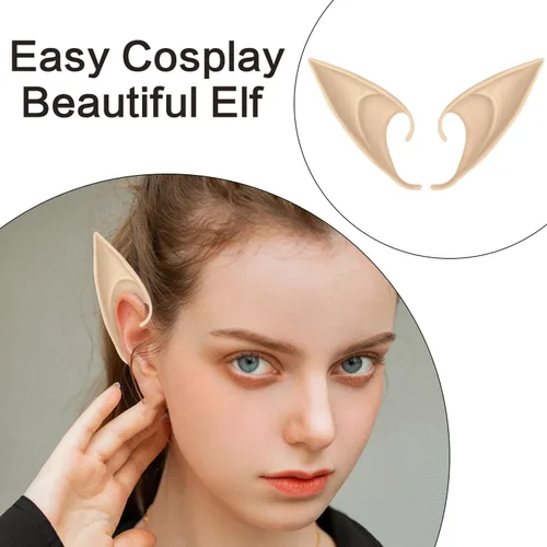Vista 6 de Orejas de elfo, 1 par de orejas de elfo, accesorios de cosplay, orejas de hadas marrones, orejas de hadas para mujer, disfraz de fiesta, maquillaje