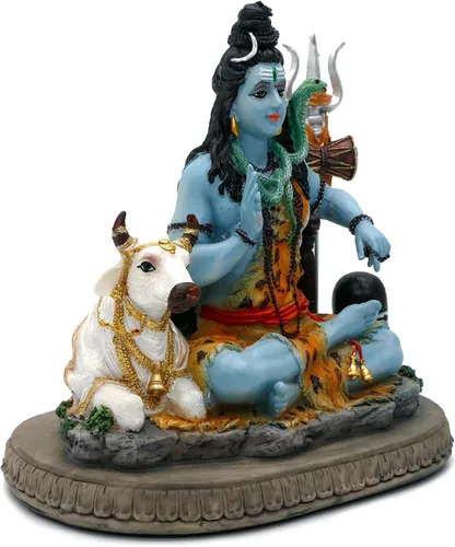 Vista 7 de alikiki Estatua de Dios indio Señor Shiva – Regalos para indio hindú de 6.7 pulgadas de alto, ídolo Shiva con vaca, regalos de regreso indio