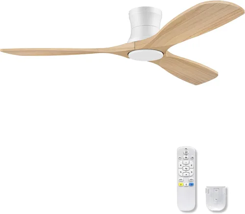 Vista 11 de Ventiladores de techo de madera de 52 pulgadas con control remoto de luces, regulable, reversible, moderno ventilador de techo de madera blanca