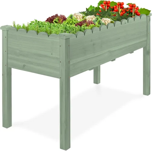 Vista 19 de Best Choice Products Cama de jardín elevada, diseño festoneado, soporte elevado de madera para patio trasero, patio, balcón con forro de cama, 48 x