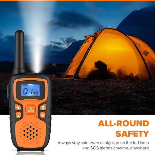 Vista 7 de Wishouse Walkie Talkies para niños y adultos, radios recargables de 2 vías, regalo, accesorios de senderismo, equipo de campamento con lámpara