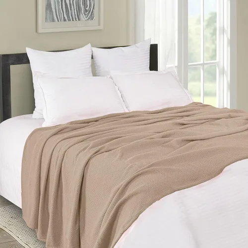 Vista 3 de BOUTIQUO - Cobija de cama 100% algodón, cobija térmica transpirable tamaño individual 60"x90", suave cobija de punto panal 152cmx229cm, cobija