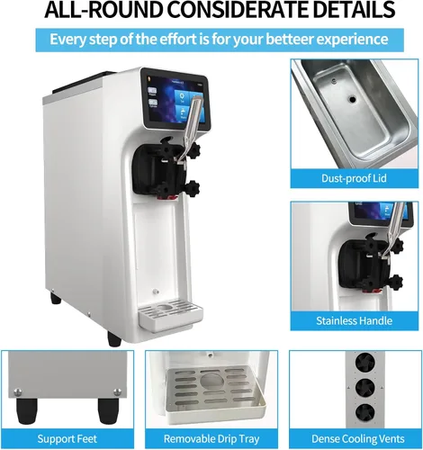 Vista 2 de XPW Máquina comercial de helados – 1000 W 110 V de un solo sabor Máquina para hacer helados de servicio suave Máquina para hacer helados de 2.7 a 4