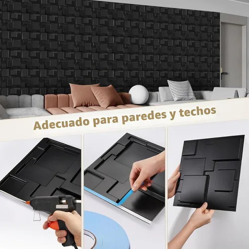 Vista 3 de Heikki Paquete de 30 paneles de pared 3D para decoración de pared interior, paneles de pared con textura de flores de PVC para sala de estar Negro-YJ