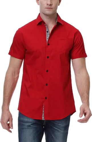 Vista 2 de Damipow Mens Short Sleeve Dress Shirts Regular Fit Business Casual Button Down Shirt