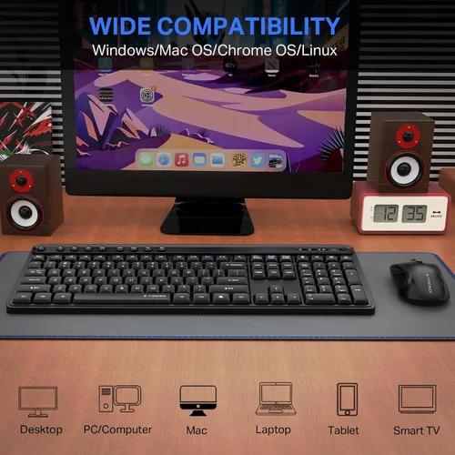Vista 7 de E-YOOSO - Combo de teclado y mouse inalámbricos, teclado inalámbrico de computadora de tamaño completo y mouse óptico, combo inalámbrico USB sin