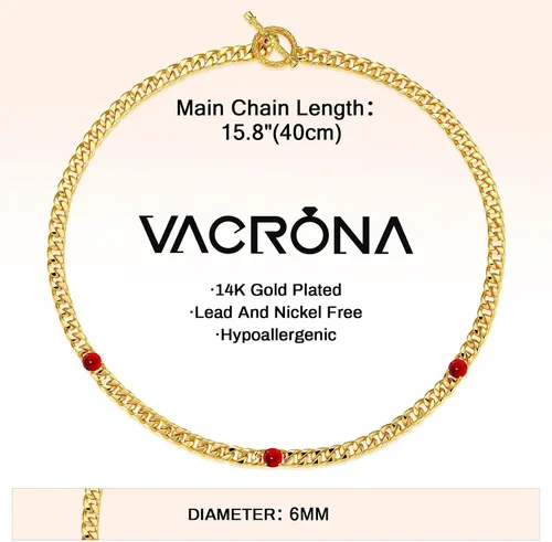 Vista 6 de VACRONA Gargantilla de oro para mujer, chapada en oro de 14 quilates, gargantilla contra el mal de ojo, delicada cadena de eslabones cubanos de oro