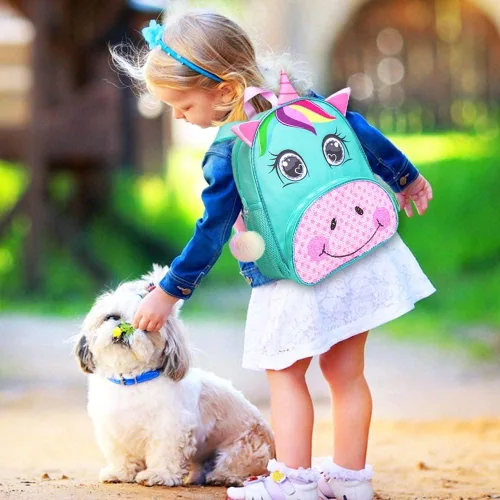 Vista 3 de 3 mochilas para niñas pequeñas, 12 pulgadas, con lentejuelas de unicornio y lonchera