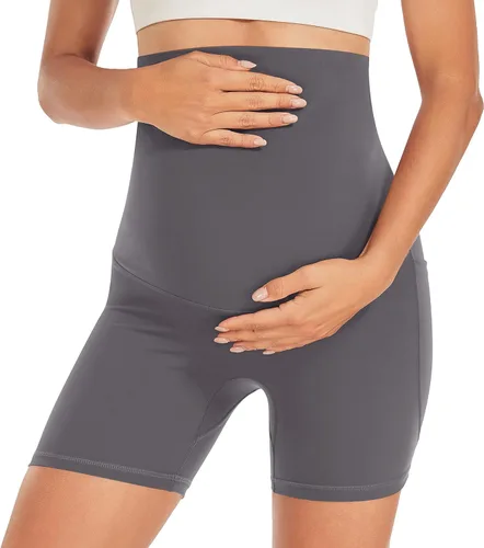 Vista 3 de DALIGIRL Pantalones cortos de maternidad sobre el vientre con bolsillos, pantalones cortos de yoga deportivos para mujer para el embarazo de verano
