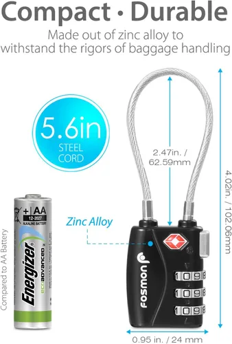 Vista 8 de Fosmon Cerraduras de cable aprobadas por la TSA para equipaje, maleta, cerraduras de caja de pistola con botón de liberación a presión, cerraduras