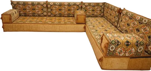 Vista 84 de arabicsofa Juego de asientos Jalsa en forma de L – Majlis árabe hecho a mano con almohadas de respaldo