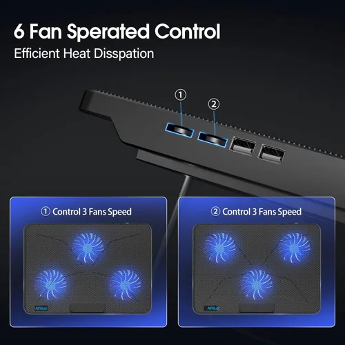 Vista 5 de Almohadilla de enfriamiento para laptop, enfriador de laptop para juegos con 6 ventiladores silenciosos, almohadilla de enfriamiento para laptop