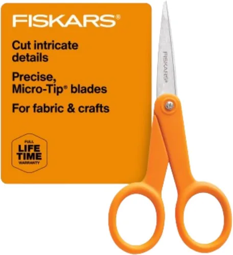 Vista 14 de Fiskars Tijeras con mango naranja de corte recto, hojas de acero inoxidable, mango ambidiestro de doble asa