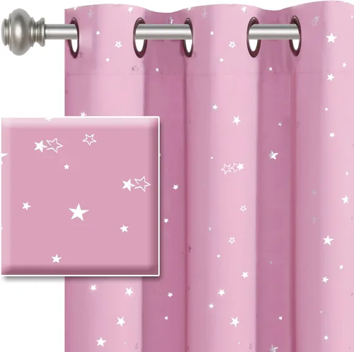 Vista 13 de H.VERSAILTEX Cortinas opacas con estrellas para habitación de niños y niñas, con bloqueo de luz completa, bonitas cortinas gruesas y suaves